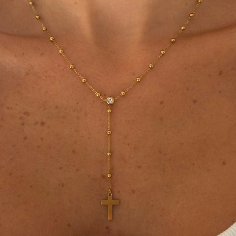 Alessia Lariat Cross Necklace